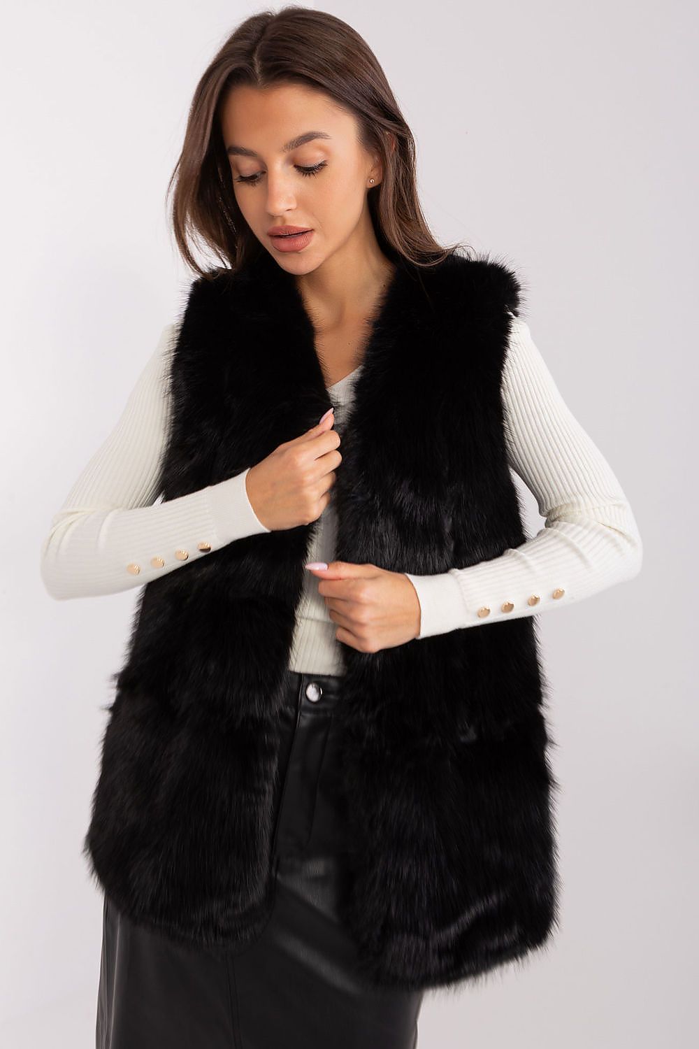 Elegant polyester fur gilet from AT, showcasing a cozy design ideal for chilly weather.