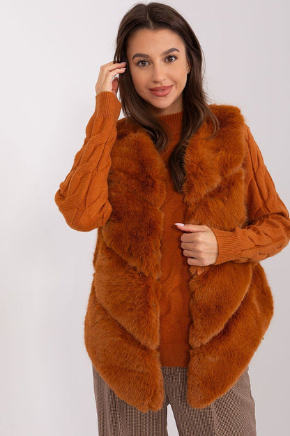 Elegant polyester fur vest by AT, designed to provide warmth and freedom of movement, perfect for layering in cooler days.