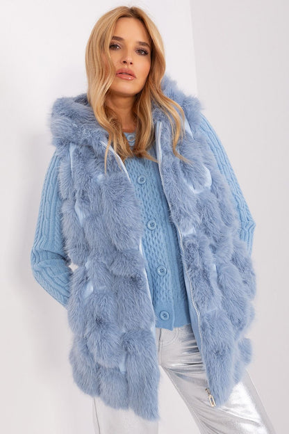 Elegant Women's Fur Vest with Hood by AT - Luxurious polyester gilet showcasing soft texture and stylish design, perfect for warm and fashionable everyday wear.