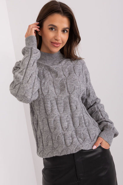 Elegant Women's Half Turtleneck Sweater in Textured Cotton Blend by AT, perfect for casual chic outfits.