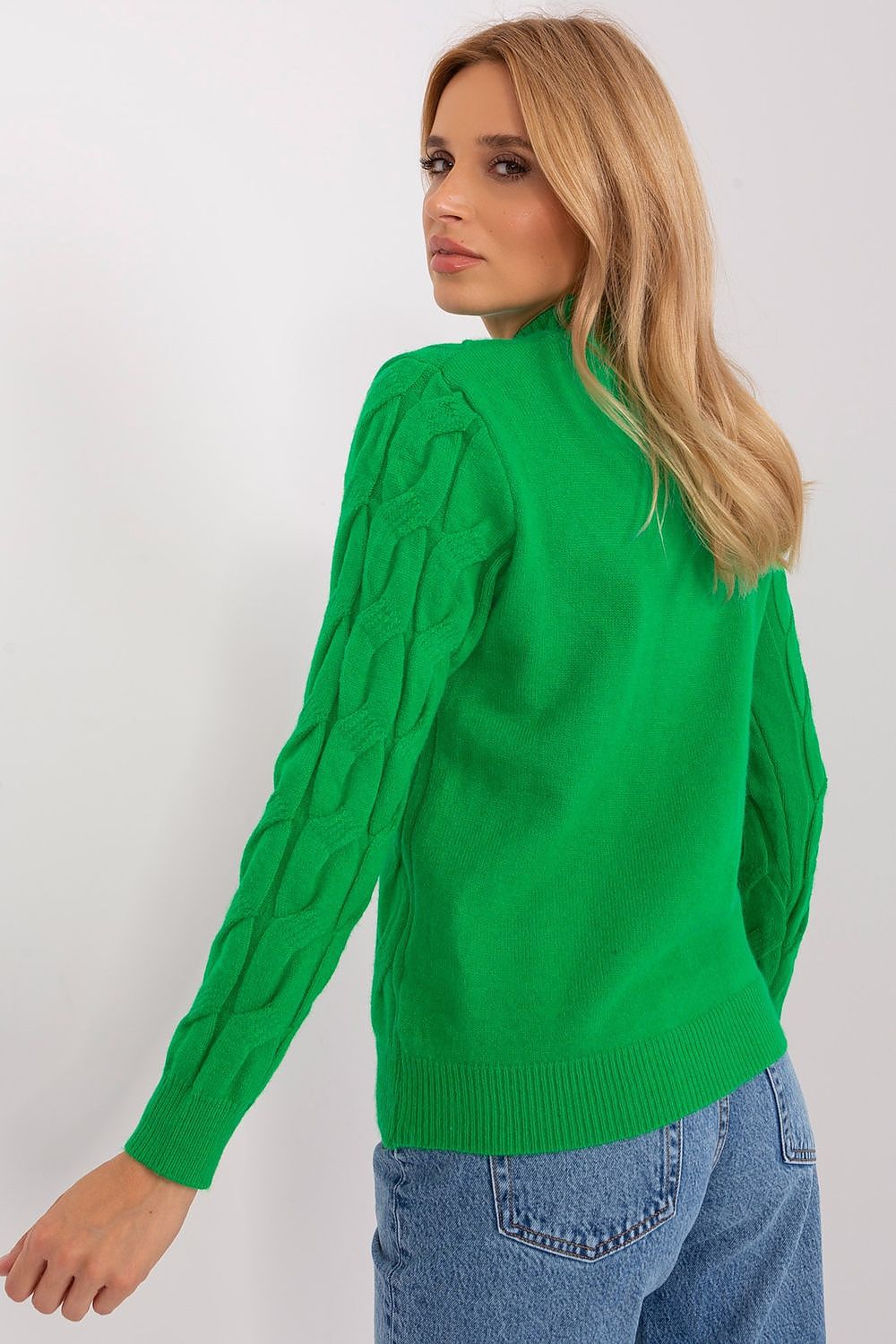The Women's Half Turtleneck Sweater by AT featured on a hanger, emphasising its standard length and elegant silhouette for casual chic occasions.