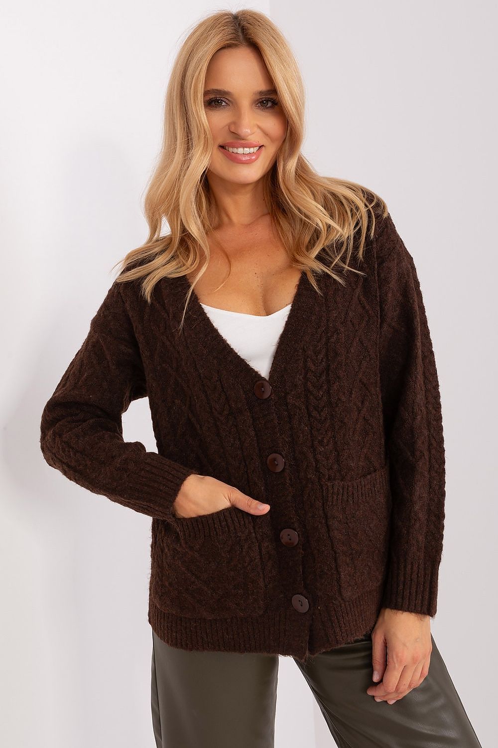 Chic V-Neck Cardigan from AT featuring an adjustable button design, perfect for comfort and style.