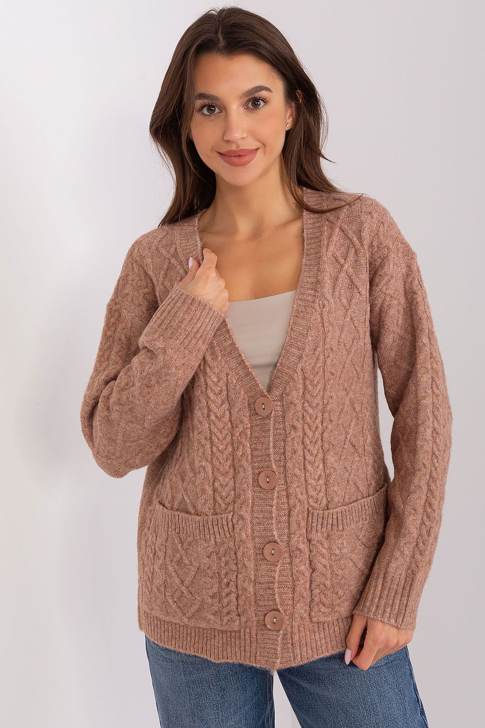 Refined V-Neck Cardigan by AT, designed for modern women who appreciate comfort and luxurious style.