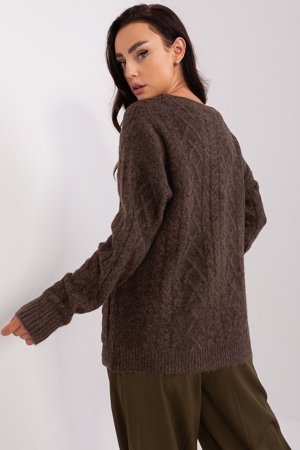Elegant V-Neck Cardigan by AT featuring a luxurious variegated fabric, perfectly designed for sophistication and comfort.