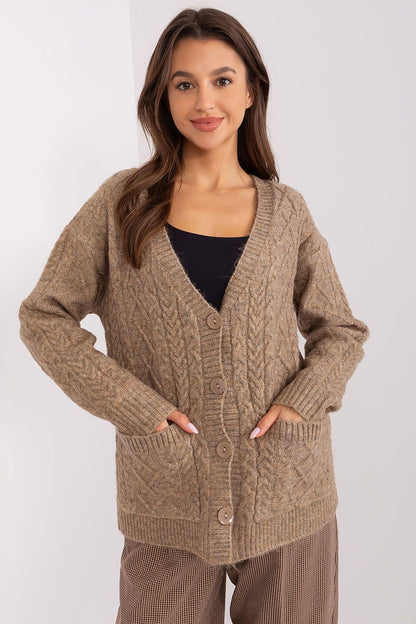 Close-up view of the adjustable button design on the Elegant V-Neck Cardigan by AT, showcasing its stylish versatility for modern women.