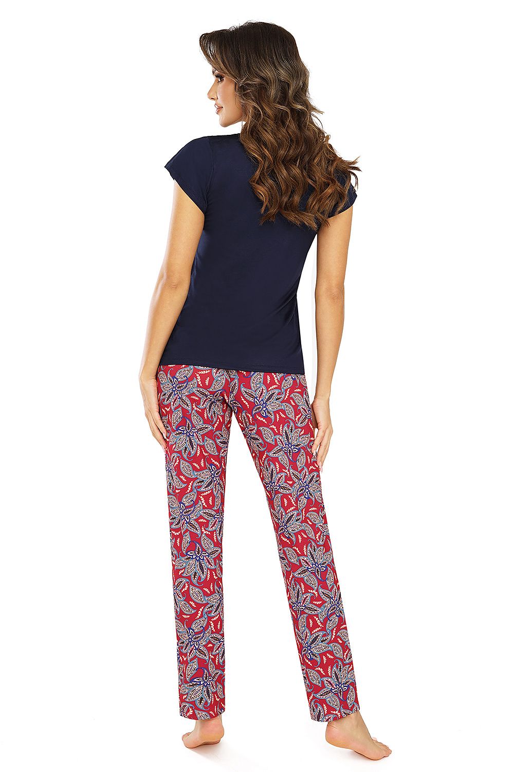 Luxurious navy blue viscose Rita pyjamas set by Donna featuring a lace-trimmed neckline and floral patterns for a sophisticated sleepwear option.