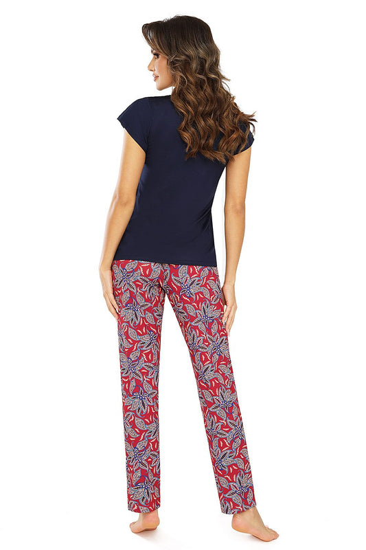 Luxurious navy blue viscose Rita pyjamas set by Donna featuring a lace-trimmed neckline and floral patterns for a sophisticated sleepwear option.