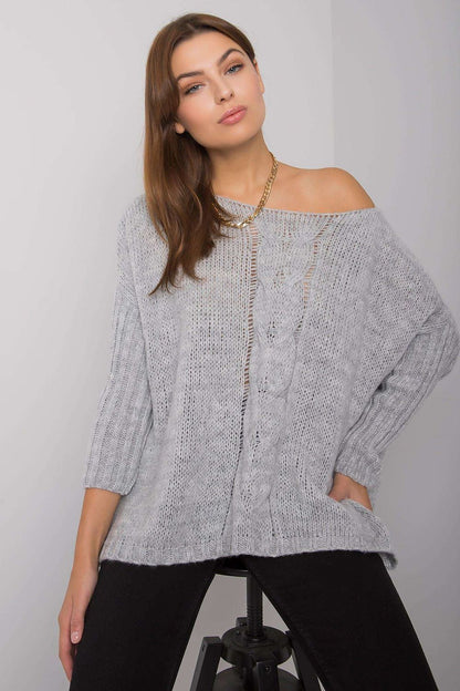 Luxury women's acrylic sweater by Och Bella, showcasing a comfortable long sleeve design with boat neck, perfect for elegant casual wear.
