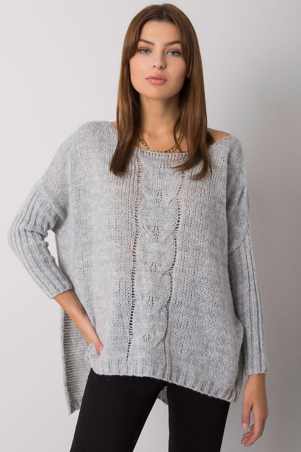 Stylish women's jumper from Och Bella, detailed image highlighting the fine acrylic material and feminine boat neck design, perfect for casual outings.