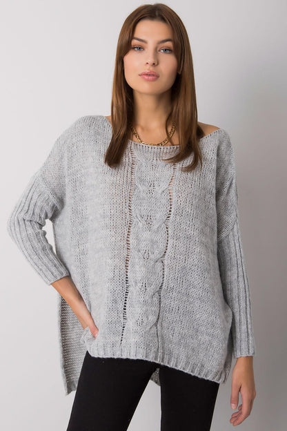 Stylish women's jumper from Och Bella, detailed image highlighting the fine acrylic material and feminine boat neck design, perfect for casual outings.