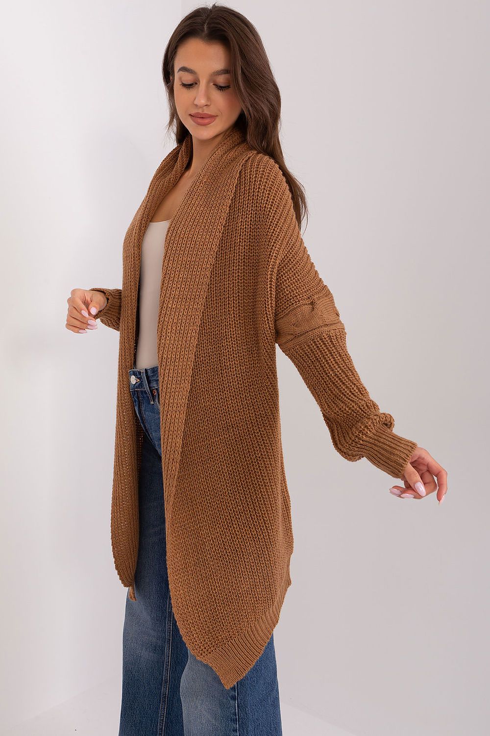 Elegant long sleeve acrylic cardigan by Och Bella, featuring a sleek, versatile design available in multiple luxurious colours, perfect for stylish and comfortable outdoor wear.