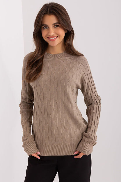 Elegant women's variegated sweater by AT featuring a classic round neckline, made of 65% polyester and 35% cotton for luxurious casual comfort.