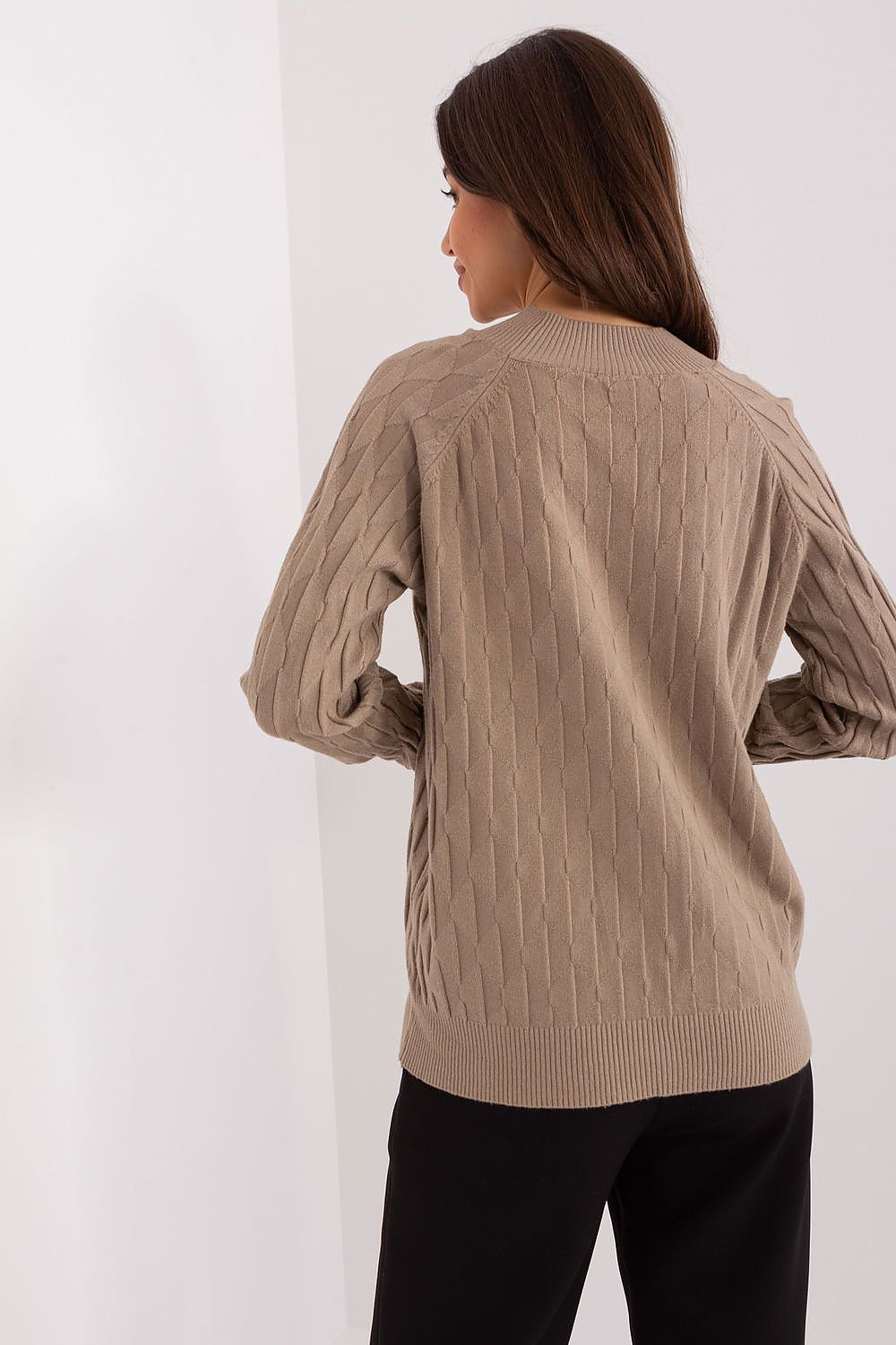 Chic women's variegated sweater designed by AT, showcasing durable polyester fabric and a comfortable fit for stylish outings.