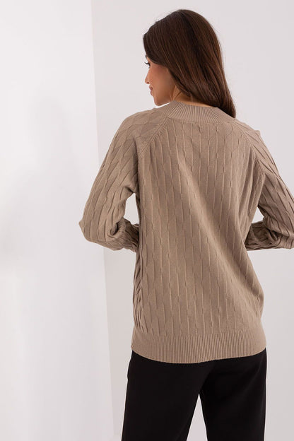 Chic women's variegated sweater designed by AT, showcasing durable polyester fabric and a comfortable fit for stylish outings.