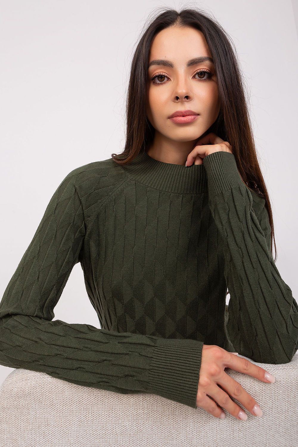 Sophisticated women's sweater with unique fabric texture from AT, perfect for creating versatile casual outfits.