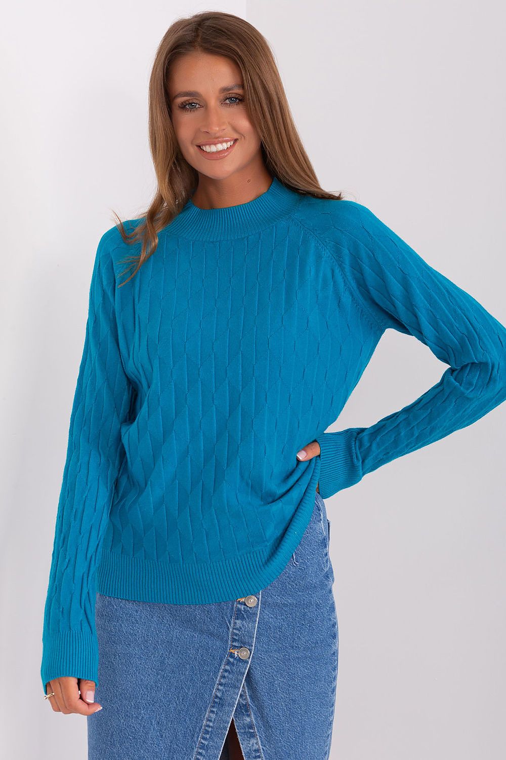 Elegant women's variegated sweater with round neckline from AT, crafted from 65% polyester for a luxurious and comfortable fit.