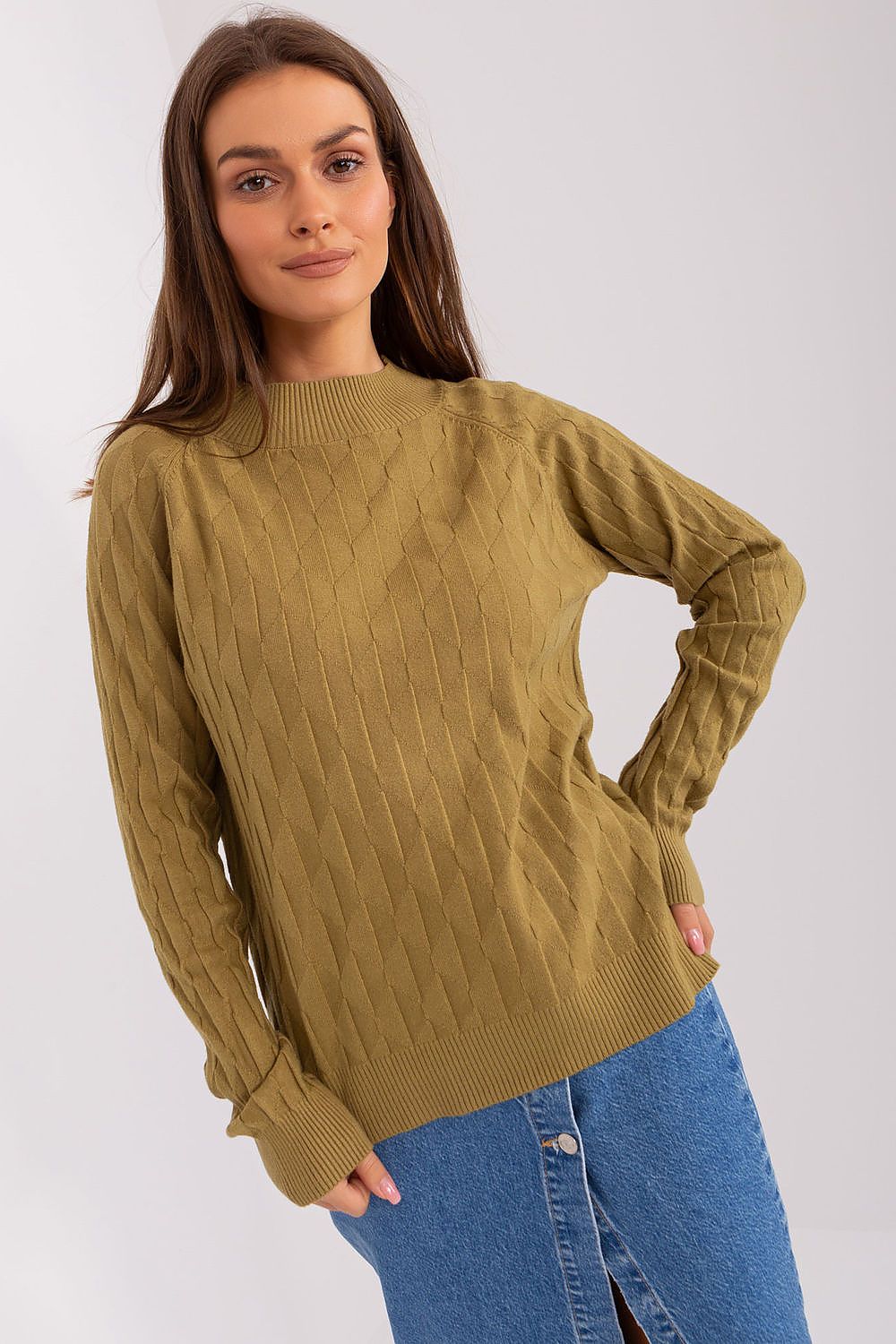 Elegant women's variegated sweater by AT featuring a classic round neckline, made from 65% polyester for durability and comfort.