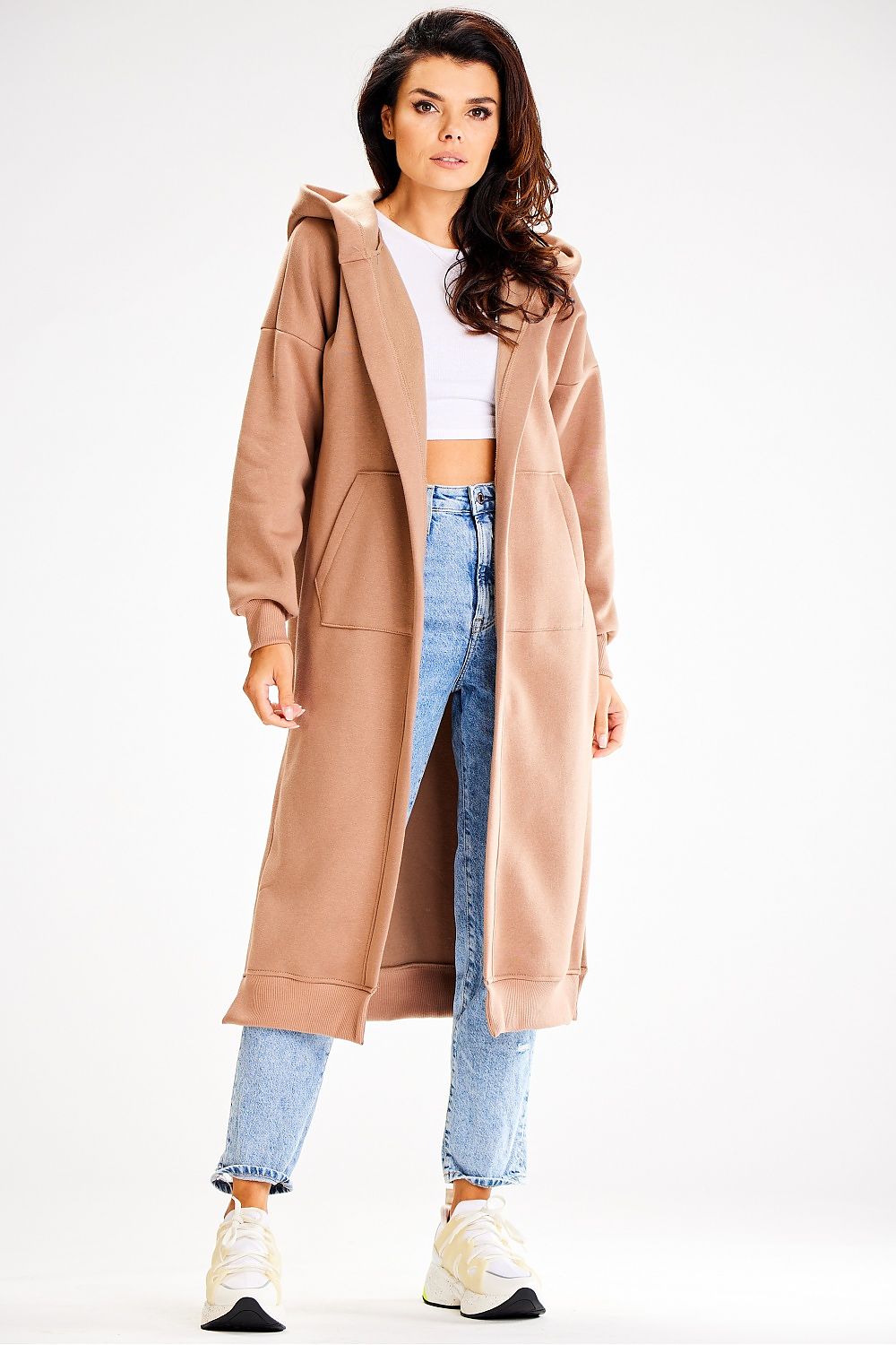 Chic Awama sweatshirt with a blend of cotton and spandex, showcasing a luxurious loose fit and practical hood, perfect for lounging.