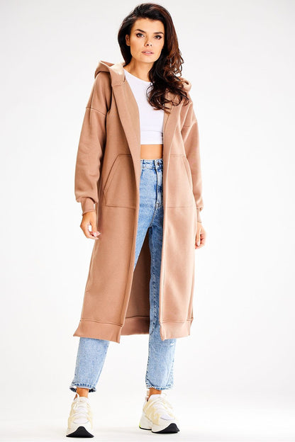 Chic Awama sweatshirt with a blend of cotton and spandex, showcasing a luxurious loose fit and practical hood, perfect for lounging.