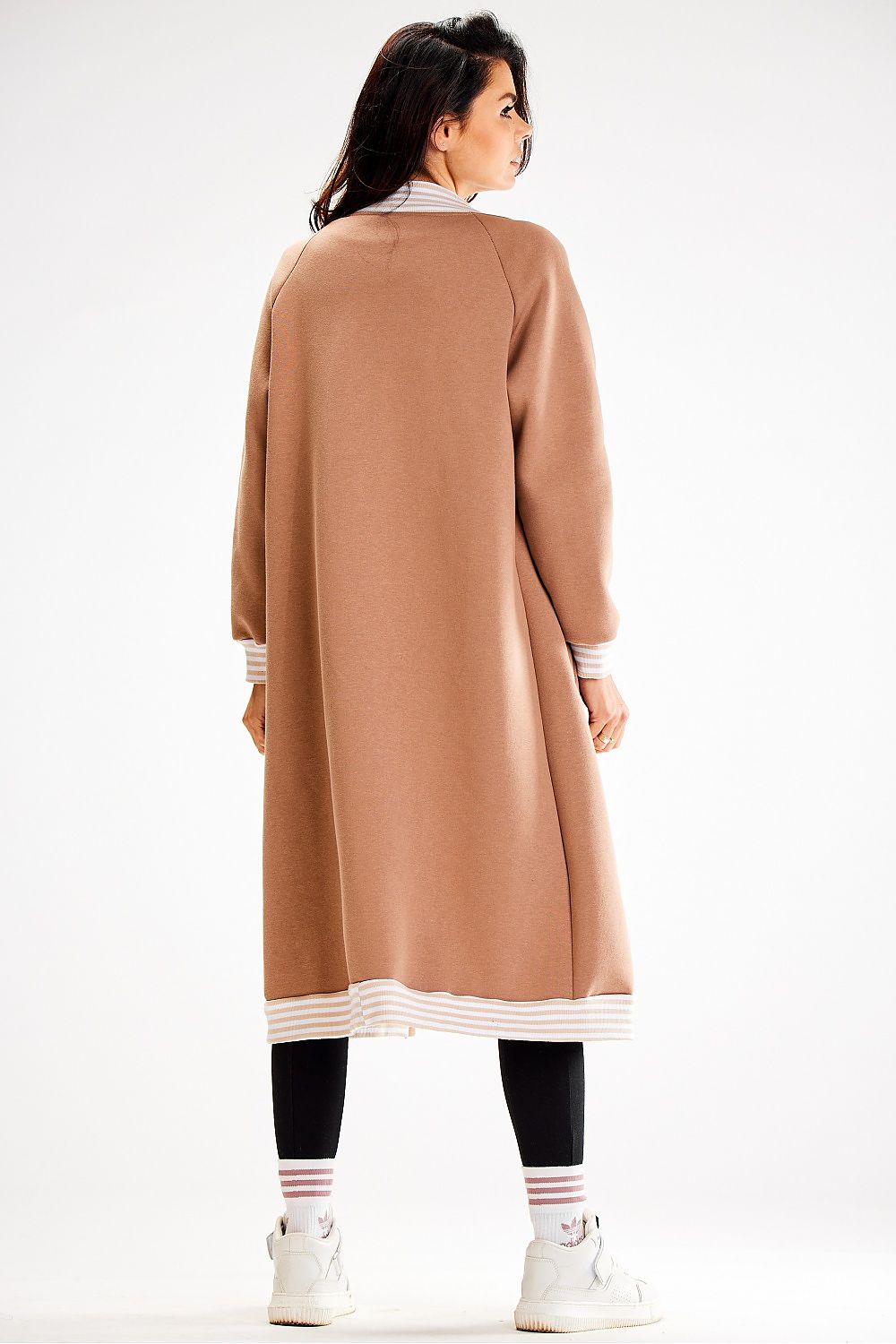 Flat lay of the decorative striped ribbing long sweatshirt by Awama, exuding style and elegance.