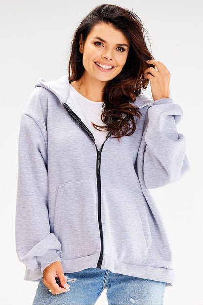 Luxurious Awama hooded zippered sweatshirt in a cotton blend featuring a loose fit and front pockets, ideal for stylish comfort.