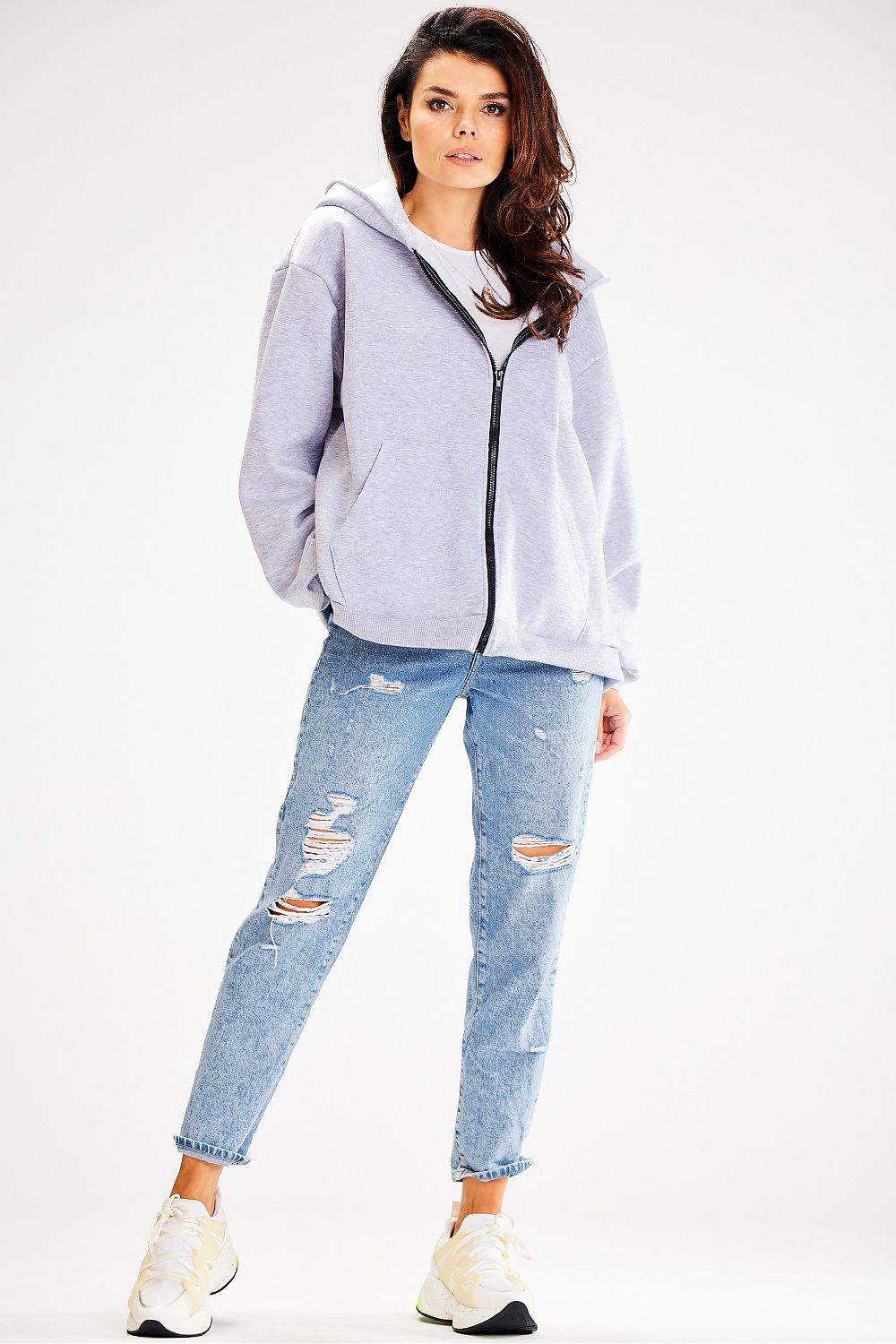 Luxurious Awama hooded zippered sweatshirt in a soft cotton blend, perfect for stylish casual wear.