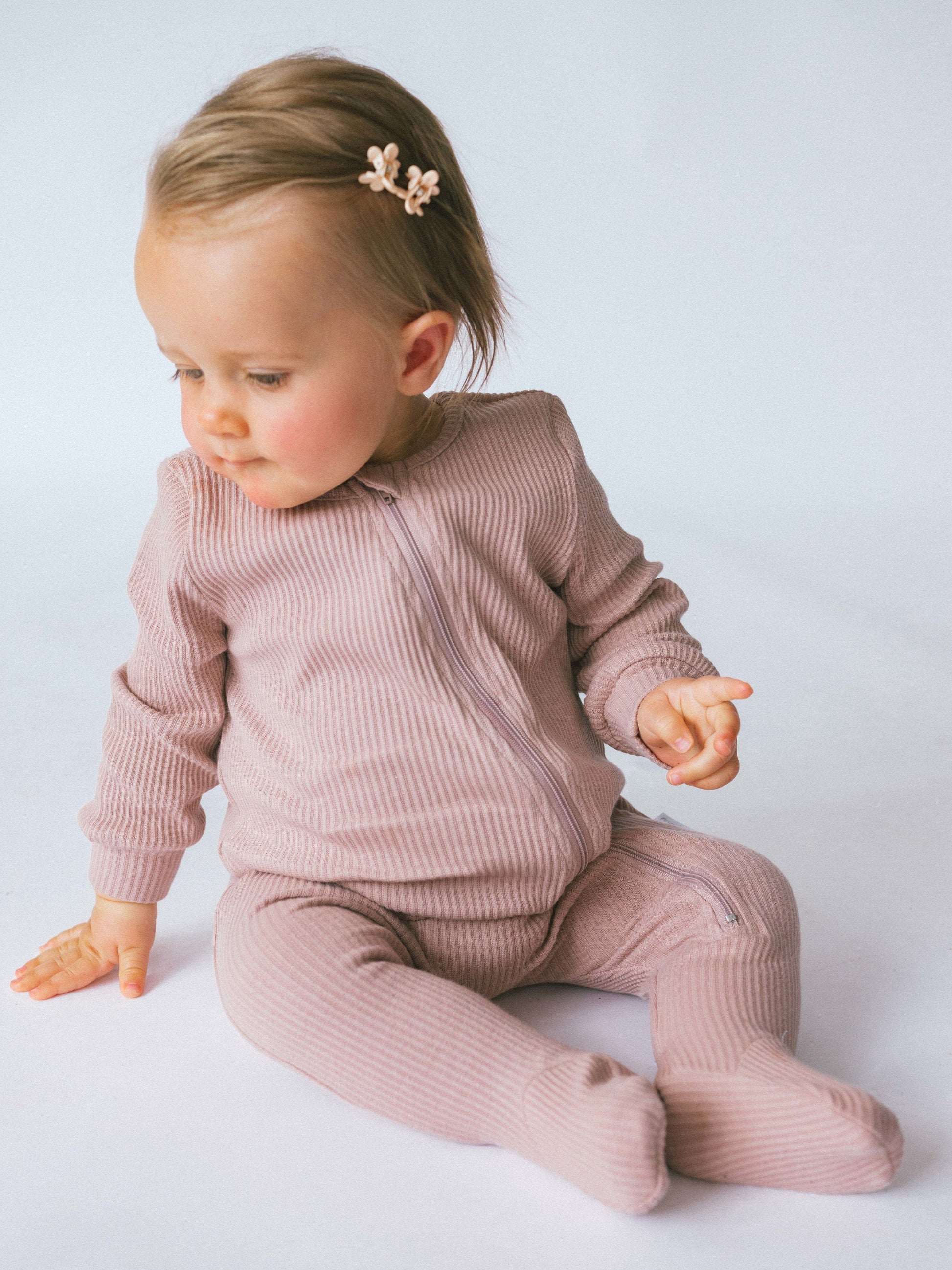 Luxury Velvet Mocha Zip Sleepsuit for Babies by DreamBuy, featuring a soft skin-friendly design for ultimate comfort.