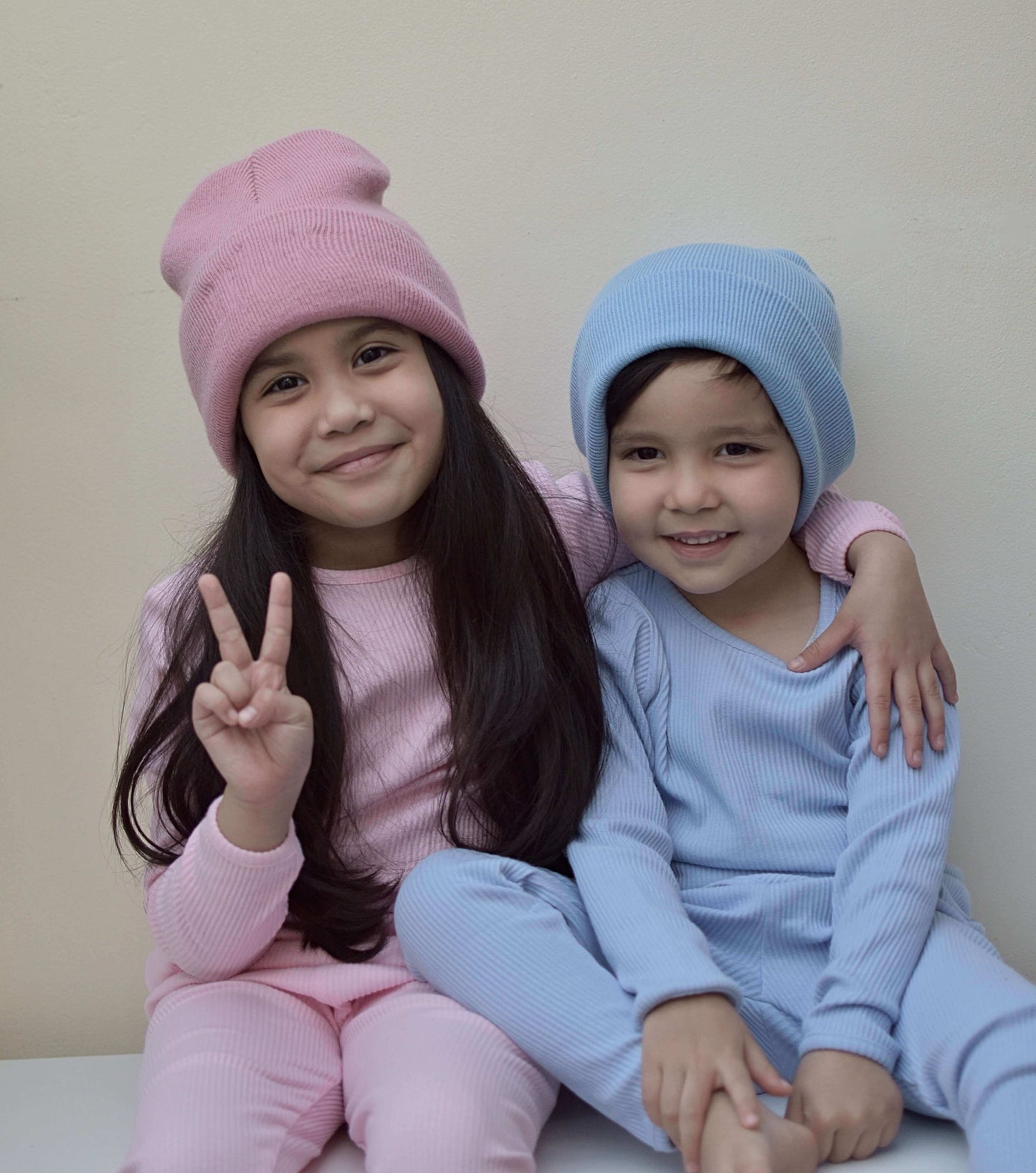 Stylish layout of DreamBuy's Powder Blue Family Matching Pyjamas, highlighting the simple yet sophisticated design, perfect for cozy nights and festive family occasions.