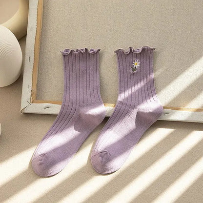 Elegant Kawaii Women’s Frilly Ruffle Socks from Dazzling Dreams Studio showcasing intricate frill detailing in classic Lolita style.