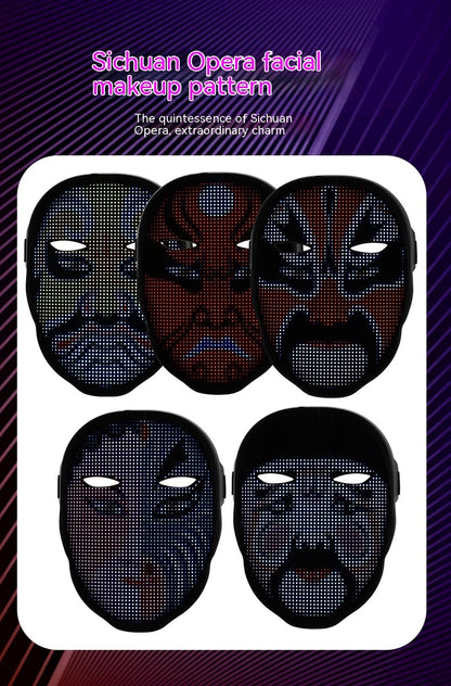 Sichuan Opera inspired Face Changing Glowing Masks showcasing traditional artistry with LED features. An exquisite choice for costume parties, brought to you by Dazzling Dreams Studio.
