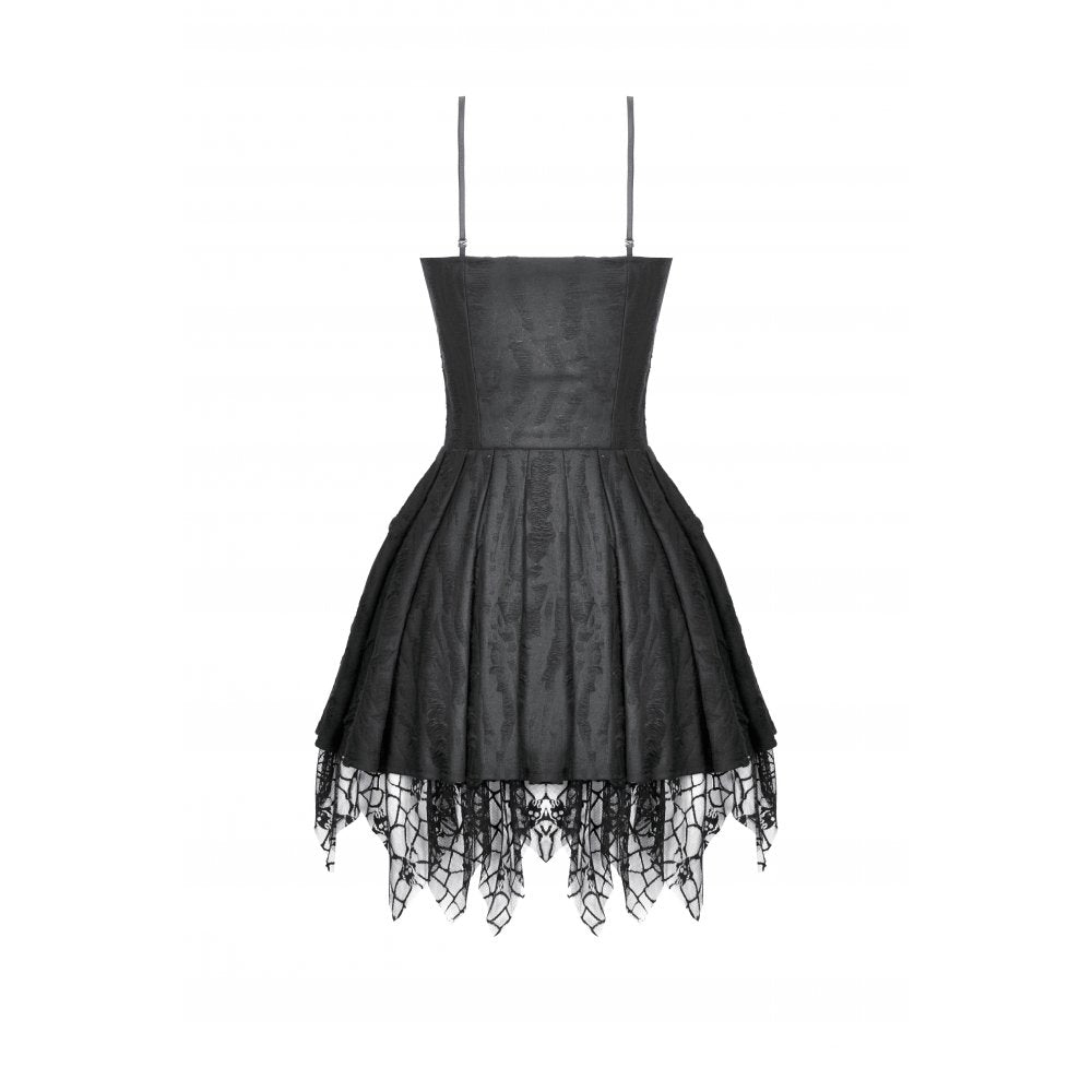 Full view of the Dark in Love Mortalis Lace-Up Black Goth Dress styled for an enchanting evening.