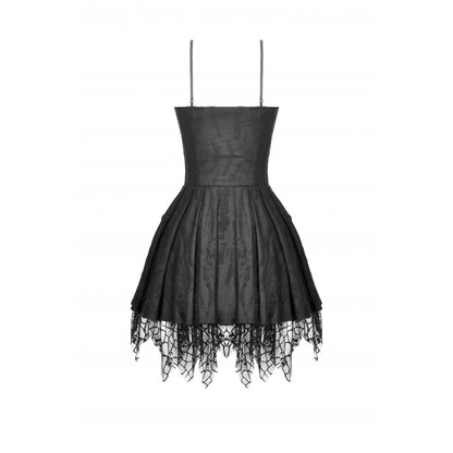 Full view of the Dark in Love Mortalis Lace-Up Black Goth Dress styled for an enchanting evening.