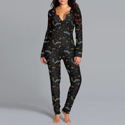 Elegant Halloween Printed Jumpsuit design, adorned with vibrant colours like orange and black, perfect for showcasing your style during Halloween gatherings.