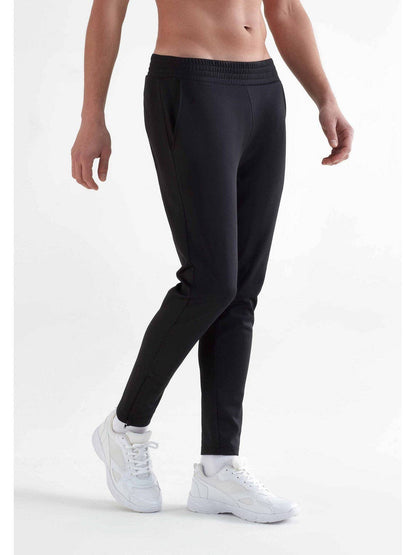 Luxurious Eco-Friendly Men's Recycled Sports Sweatpants featuring tapered legs and an elastic waistband, crafted from 100% recycled polyester for optimal comfort and style.