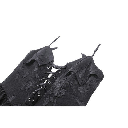 Close-up of the intricate floral pattern and lace-up detail of the Dark in Love Zemira Dress, exuding a luxurious and rebellious fashion statement.