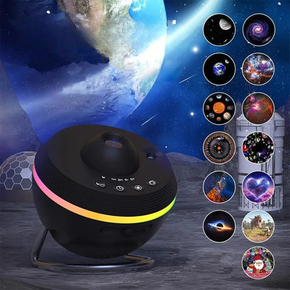 Dynamic Meteor 13 In 1 Ultra Clear Galaxy Projector Lamp showcasing vivid cosmic imagery, designed to transform any child's room into an enchanting celestial experience.