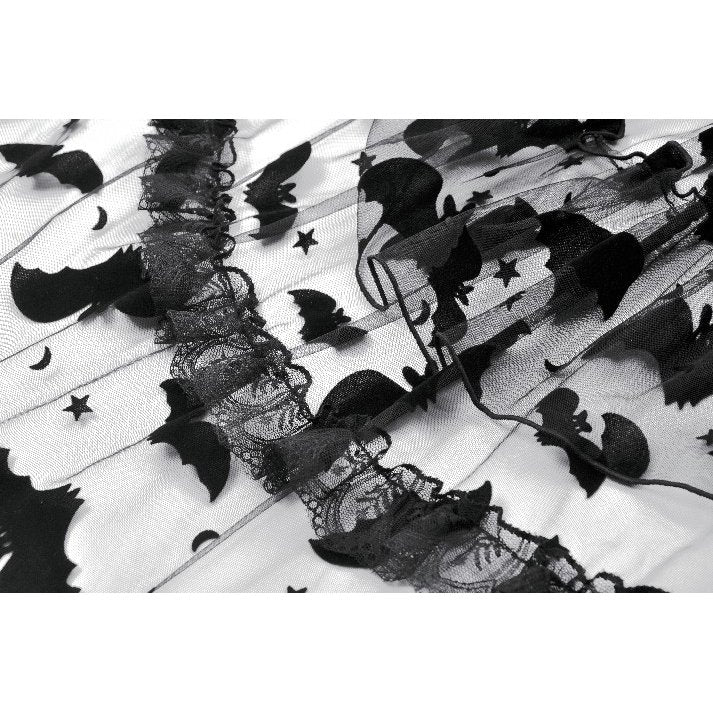 Close-up of the intricate lace detailing on the bodice of the Dark in Love Morwenna Goth mini dress.