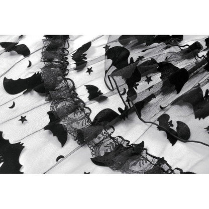 Close-up of the intricate lace detailing on the bodice of the Dark in Love Morwenna Goth mini dress.