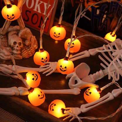 Elegant PVC Soft Material Halloween Lighting Chain with vibrant pumpkin lights, elegantly displayed among festive decorations, perfect for enhancing Halloween-themed interiors.
