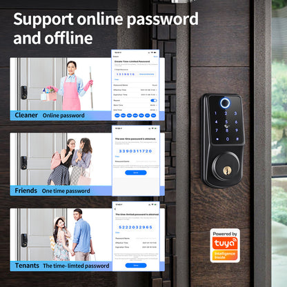 Luxury Fingerprint Password Control Lock demonstrating online and offline password support for enhanced home security, ideal for high-end residences.