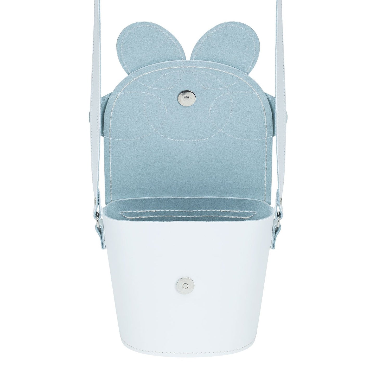 Interior view of the Premium Handmade Leather Daisy Barrel Bag, showcasing ample space for essentials with a stylish magnetic fastening.