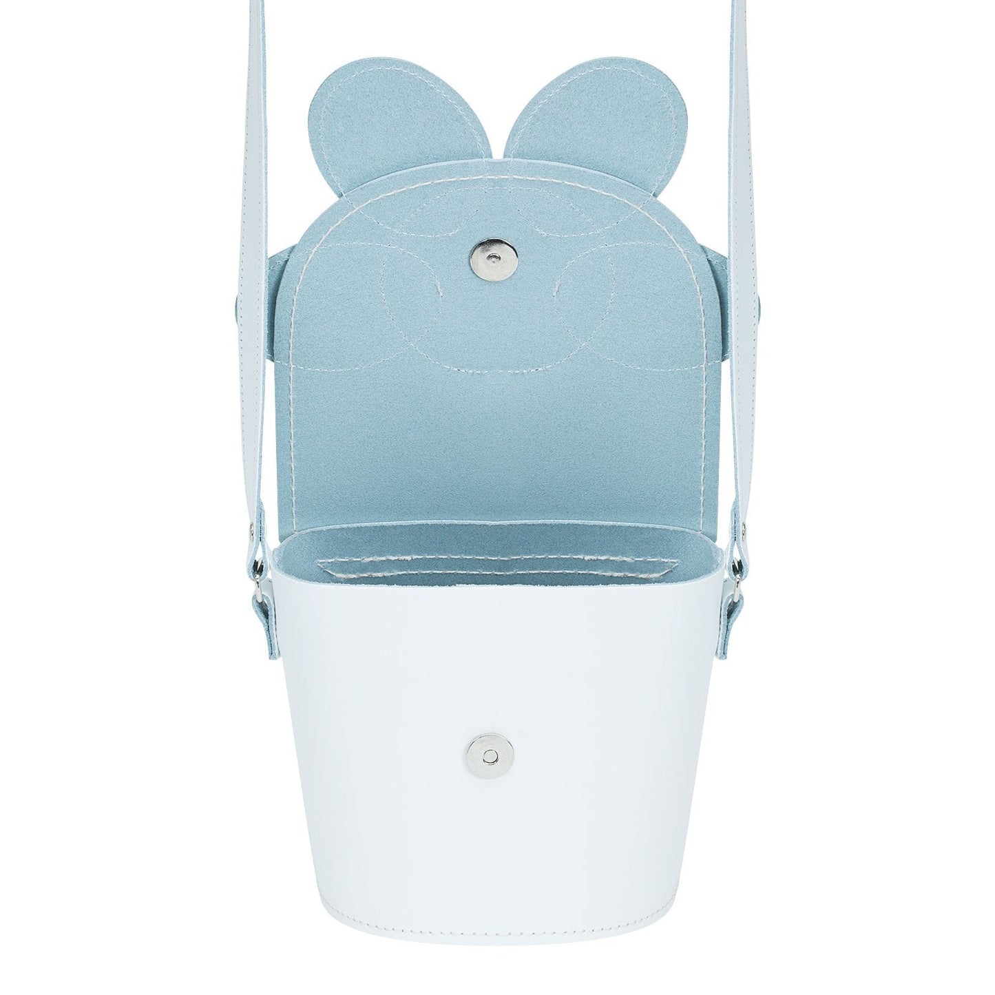 Personalised option of the Luxury Handmade Leather Daisy Barrel Bag featuring a leather tab for unique engraving.