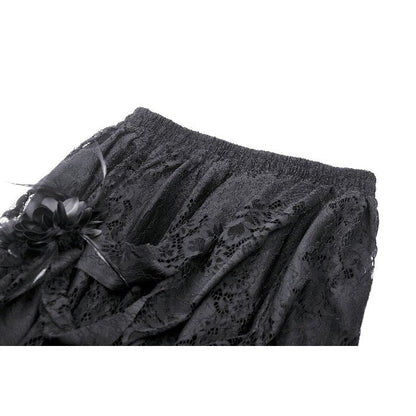 Back view of the Dark in Love Abella Distressed Lace Midi Skirt, showcasing its exquisite lace craftsmanship and floral embellishments, a true luxury piece.