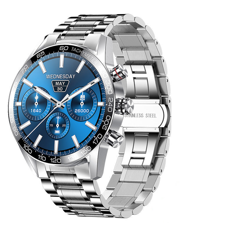 Luxury Men's Bluetooth Smartwatch showcasing a sleek 1.3-inch LED screen, ideal for health monitoring, heart rate, and blood pressure tracking.