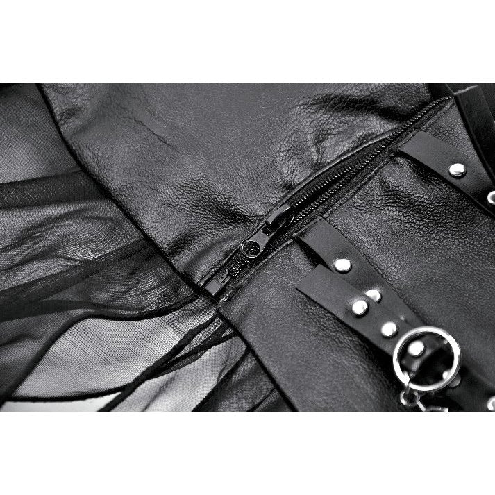 The dramatic movement of the gothic sheer mesh maxi skirt captured in motion, highlighting its perfect layering over alternative outfits.