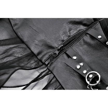 The dramatic movement of the gothic sheer mesh maxi skirt captured in motion, highlighting its perfect layering over alternative outfits.