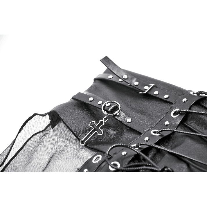 Back view of the gothic maxi skirt with PU corset belt, showcasing the secure zipper closure and elegant, floor-length design.