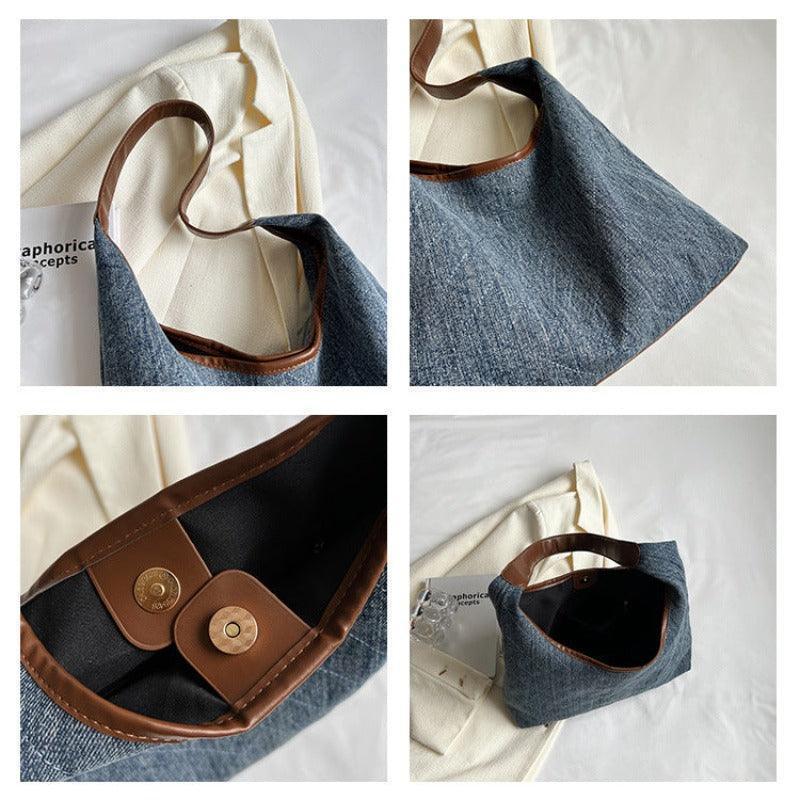 Light blue luxury underarm bag made of denim, designed for everyday elegance, perfect for the modern woman.