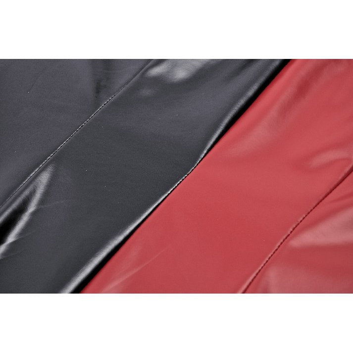 Elegant Dark in Love Ishtar Red and Black Faux Leather Maxi Dress featuring a sweetheart neckline and bespoke O-rings for a luxurious look.