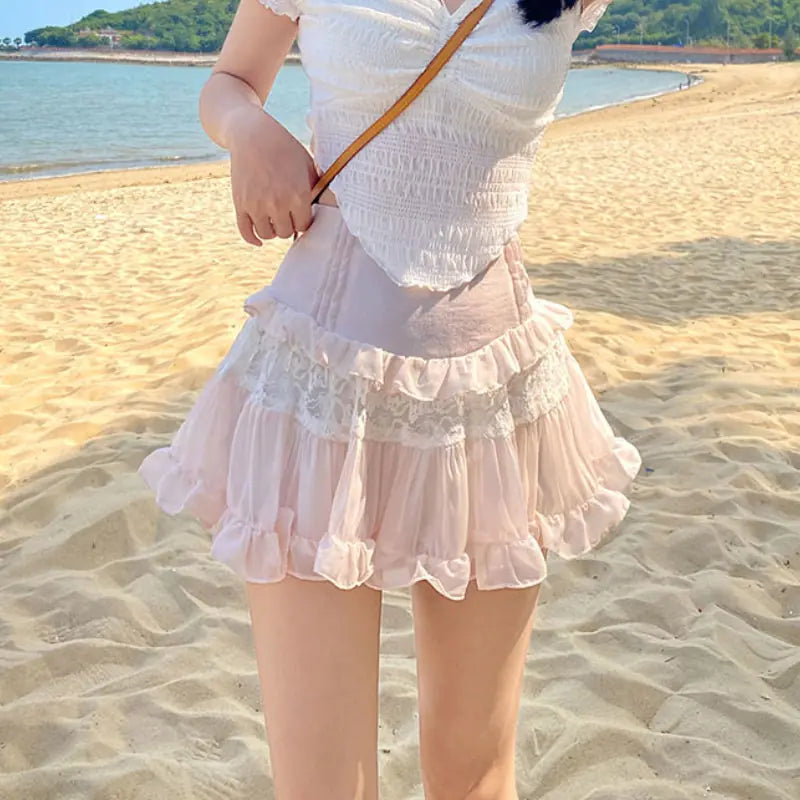 Women's Sweet Pink Ruffle Skirt